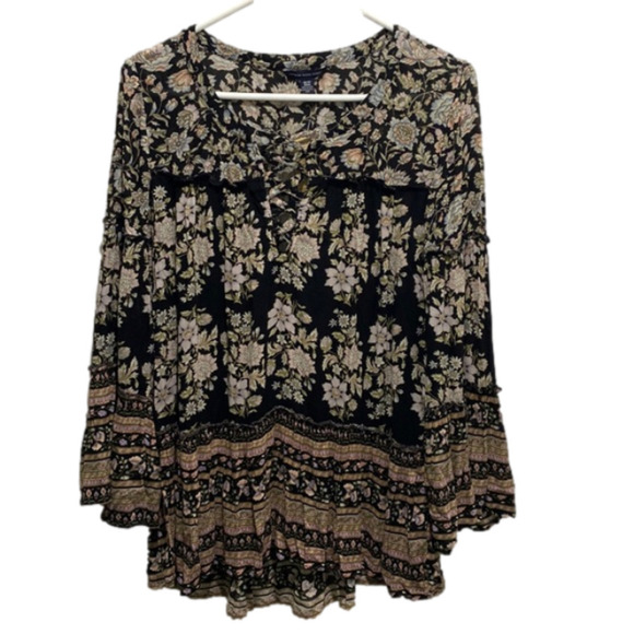 American Eagle Outfitters Tops - American Eagle Outfitters Bohemian Floral Bell Sleeve Blouse XS NWT Bin P